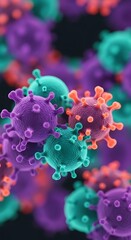 Abstract microscopic view of colorful virus cells medical background illustration.