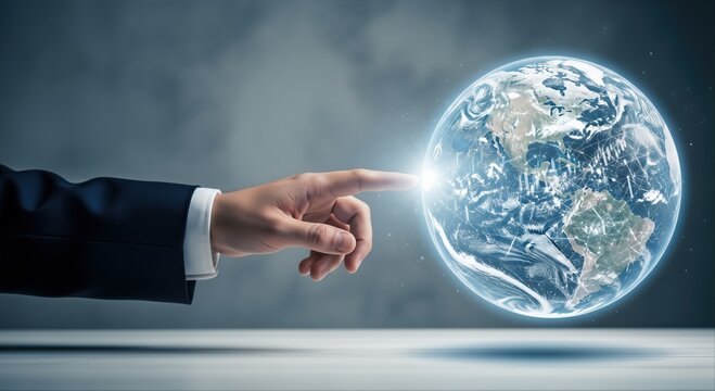 Global network touches Earth in digital connectivity - Powered by Adobe