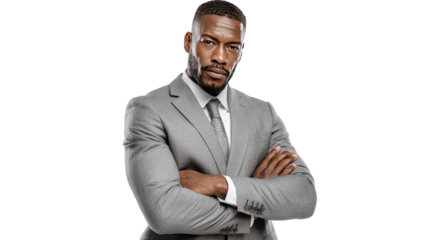 Commanding Presence: A confident man stands in a stylish suit, exuding an air of authority and ambition, ready to conquer the challenges of his business endeavors.