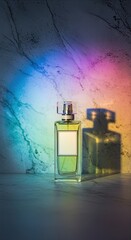 Perfume bottle elegance on textured backdrop