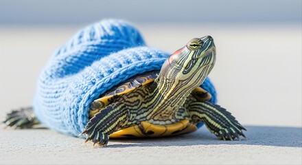 Turtle retreats into on concrete surface