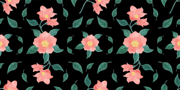 Delicate watercolor pink hibiscus flower seamless pattern with tropical botanical elegance