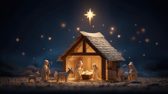 nativity scene on christmas eve illustrated animation