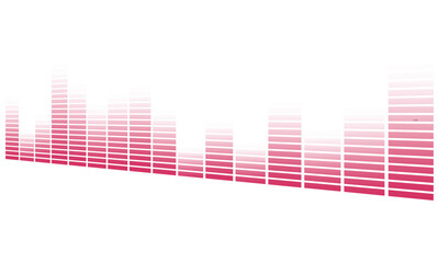 Minimal pink sound equalizer bars on white background symbolize clean digital audio wave design. Modern abstract music frequency illustration representing rhythm and sound motion. Perfect for audio, D