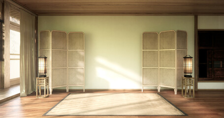 Concept Empty room and wood floor with shelf wall background 3D illustration rendering