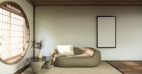 white Mini sofa armchair on interior design modern living room Japanese style.3D rendering