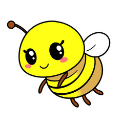 Whimsical Bee Cartoon Flying in Nature, Cute Illustration, Cheerful Environment, Playful Viewpoint