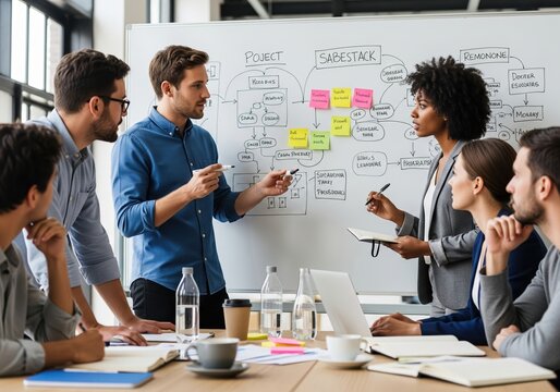 Team brainstorming and strategy session at the office