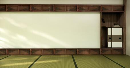 Mock up empty, Modern japanese tatami mat floor, room japanese traditional style. 3D rendering