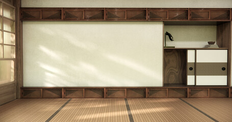 Mock up empty, Modern japanese tatami mat floor, room japanese traditional style. 3D rendering
