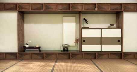 Mock up empty, Modern japanese tatami mat floor, room japanese traditional style. 3D rendering