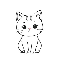 Adorable black kitten with big expressive eyes and a cute pink nose sits patiently, perfect for charming designs and playful themes