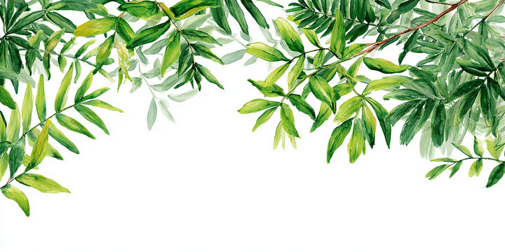 Watercolor botanical frame of fingerroot leaves forming a herbal border, great for natural health or cooking theme.