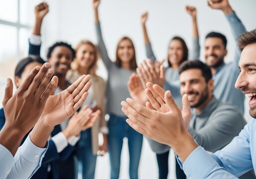 Diverse business team celebrating a successful achievement with applause