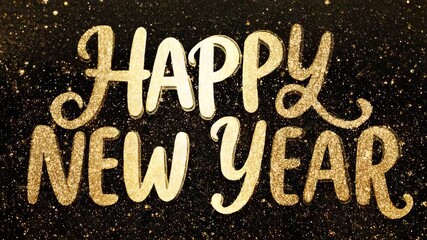 happy new year text on golden glitter background animation - Powered by Adobe