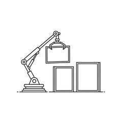 Robotic Arm Lifting Rectangular Frame, Outline Style.