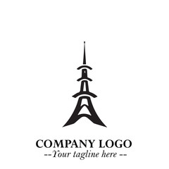 Tower Logo Symbol in Black on the White Background with Simple Modern Architecture Design