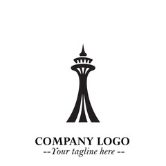 Tower Logo Symbol in Black on the White Background with Simple Modern Architecture Design