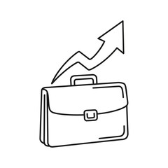 Simple Black and White Outline of a Briefcase with Upward Growth Arrow.