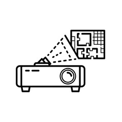 Simple Black and White Projector Displaying Architectural Floor Plan Outline.