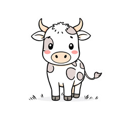 Cute Cow Illustration, Farmyard Setting, Playful Environment, Colorful Artwork, Cartoon Style