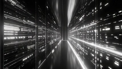 Server racks in data center with glowing digital information - Powered by Adobe