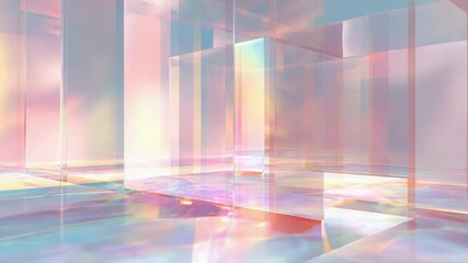 Iridescent glass architecture reflecting colorful pastel light - Powered by Adobe