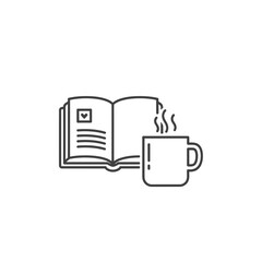 Simple Line Art Illustration of Open Book and Coffee Mug with Steam.