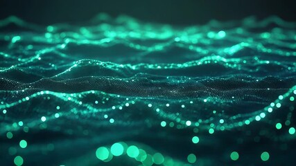 Digital data network connecting particles forming abstract wave - Powered by Adobe