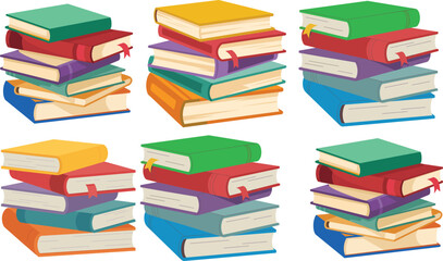 Stack of colorful books illustration, flat design educational concept with pile of reading materials for school library learning and literature vector