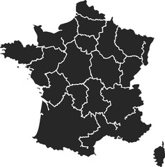 Obraz premium Black Silhouette Map of France with Regions Outline