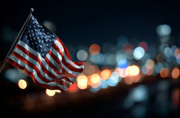 American flag night city bokeh patriotic, american flag night city bokeh patriotic waving proud