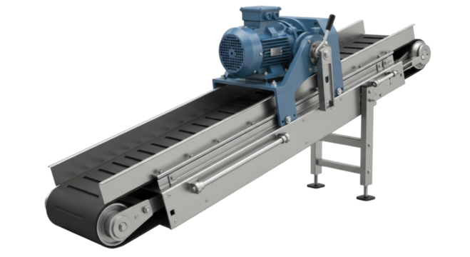 Industrial conveyor belt system with motor transparent background cutout png