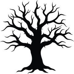 Gnarled Black Tree Silhouette with Thorny Branches


