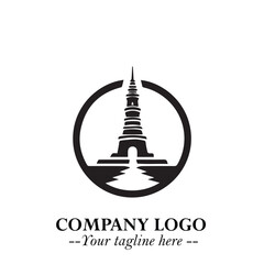 Tower Logo Symbol in Black on the White Background with Simple Modern Architecture Design