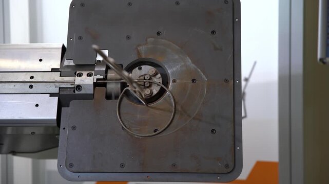 Wire bending machine. Modern metalworking plant CNC milling machine. Processing for metal in the industrial. Industrial exhibition of machine tools.