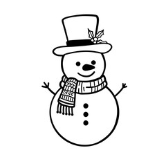 Snowman doodle illustartion. Vector snowman coloring page.