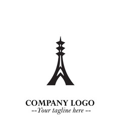 Tower Logo Symbol in Black on the White Background with Simple Modern Architecture Design