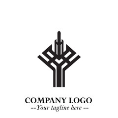 Tower Logo Symbol in Black on the White Background with Simple Modern Architecture Design