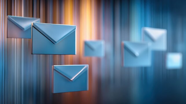 An abstract representation of floating blue envelopes against a blurred background, symbolizing digital communication and messaging.