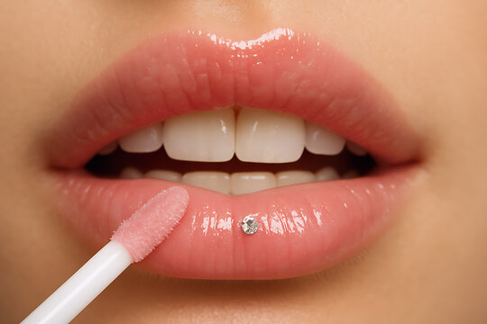 woman applying lip gloss