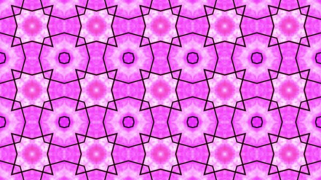 Pink luminous floral pattern with symmetry and fractal motion background