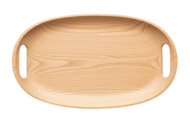 Oval wooden serving tray with handles transparent background cutout png