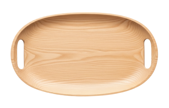 Oval wooden serving tray with handles transparent background cutout png