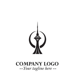 Tower Logo Symbol in Black on the White Background with Simple Modern Architecture Design