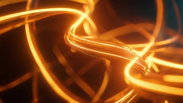 Glowing orange abstract lines forming tangled energy network