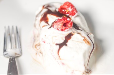 ice cream with raspberrys