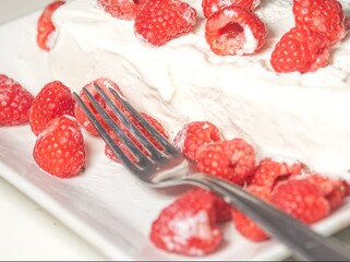 dessert with raspberries