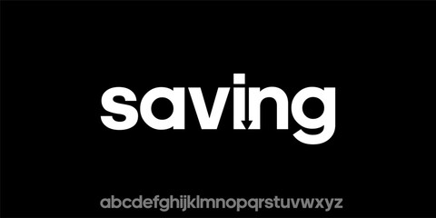 Saving logo with downward arrow replacing the letter i in a sleek modern design.