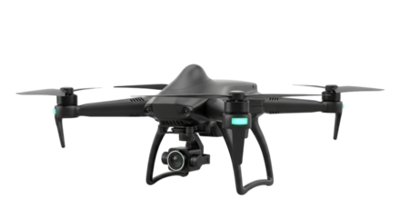 Black drone with green light transparent background cutout png